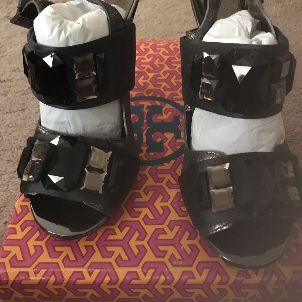 Dark Gray Sling Back Leather And Satin Sandal